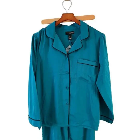 House of Harlow 1960 Boyfriend Pajama Loungewear Set Emerald Green L - Picture 2 of 6